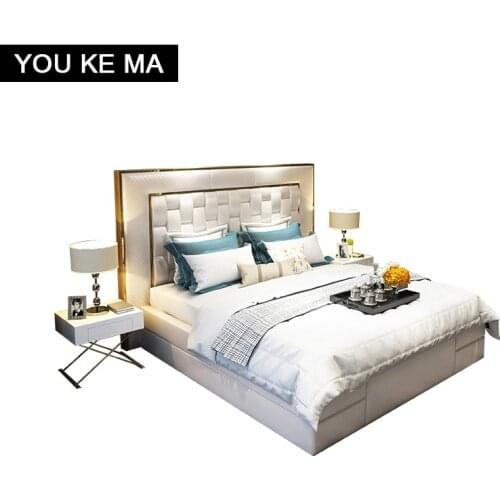 Modern style leather bed minimalist post- storage1.8mLeather double bed master bedroom marriage bed