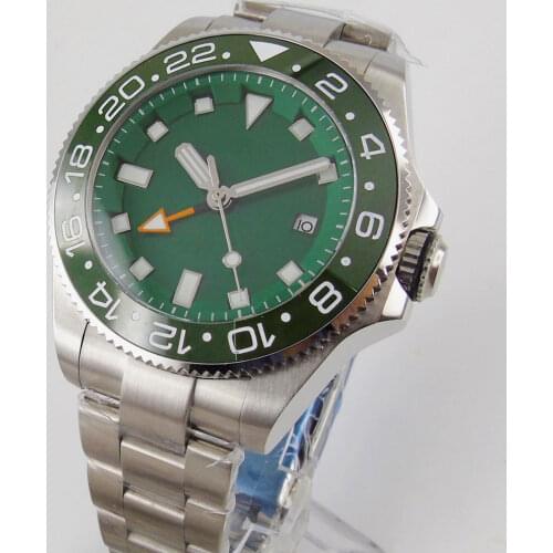 43MM Green Dial Sapphire Crystal Ceramic Bezel GMT Function Luminous Marks Automatic Movement Mens Watch