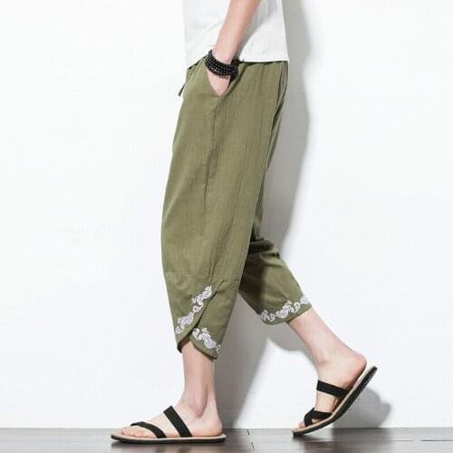 Sinicism 5XL Mens Casual Harem Pants Summer Loose Cotton Trousers Loose Large Size Embroidered Cropped Pants Trend Harem Pants