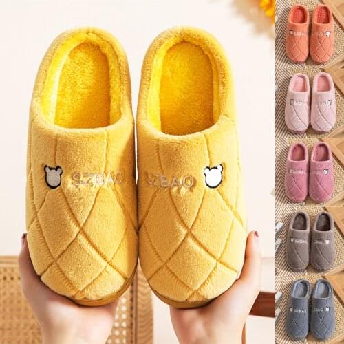 Non-Slip Home Slippers Winter Warm Women Indoor Cotton Non-slips Ladies Soft Slippers Memory Foam Bedroom Couples Shoes
