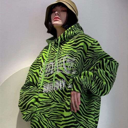 2021 Spring New Zebra Striped Hooded Sweater Women 's Korean -Style Fashionable Loose Long Sleeve Thin Ins Top