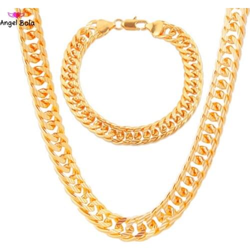 Wholesale 18K Gold Bracelet Cuban Chain Necklace Jewelry Set Car Flower Hip Hop Domineering Wrist Chain Simple Bracelet for Men