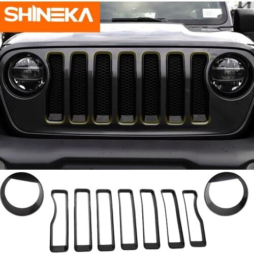 SHINEKA Lamp Hoods ABS Car Exterior Front Headlight Lamp And Grille Decoration Trim Cover Stickers For Jeep Wrangler JL 2018