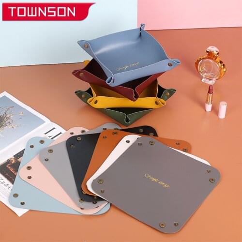 Nordic style PVC leather storage box desktop porch key cosmetic storage box Home storage organizer Desktop storage tray