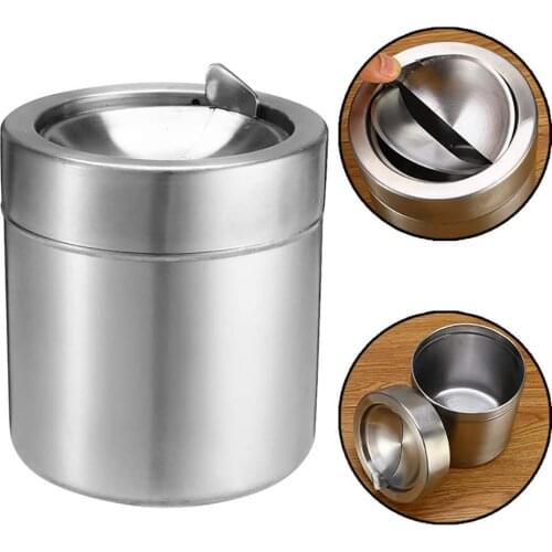 Stainless Steel Car Ashtray Mini Desk Trash Bin Smoke Tobacco Ash Holder Outdoor Windproof Cigarette Ashtray Best Smoker Gift