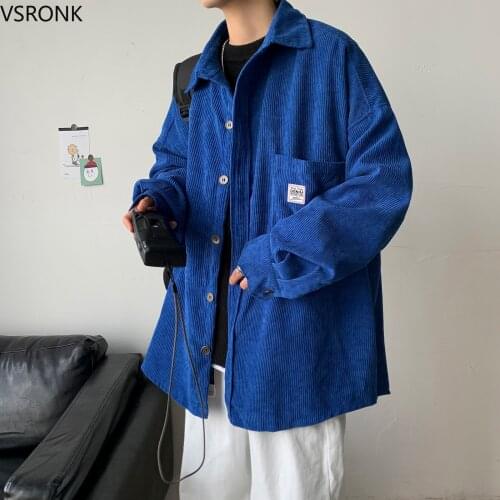 Corduroy Men Shirts For Men Clothing Harajuku Black Shirt Korean Style Men Shirt Long Sleeve Vintage Clothes Streetwear 3XL 2021