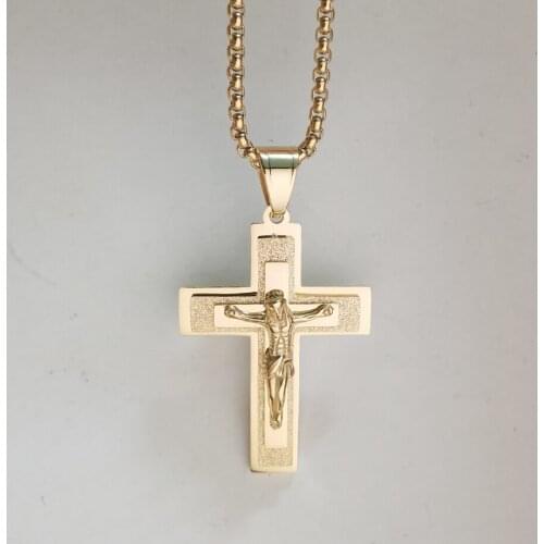 Vintage Gothic Jesus Cross Pendant Necklace Gold Color Cool Street Style Necklace For Men Women Gift Wholesale Neck Jewelry