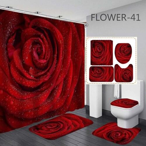 Bathroom Set With Shower Curtain Valentines Day Roses 3D Printed Shower Curtain Waterproof Polyester Bath Screen Wiith 12 Hooks