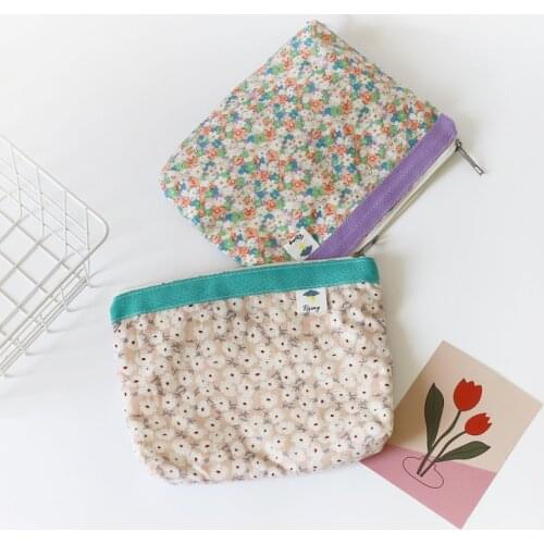 Women Summer Printing Flower Make Up Bags Portable Cosmetic Storage Bag Pouch Pure Cotton Toiletries Organize Clutch