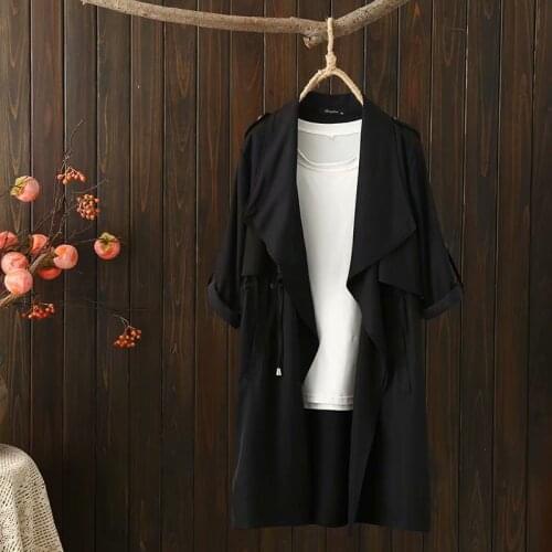 Plus size long womens trench coat 2021 autumn turn-down collar Cardigan Womens windbreaker black dark khaki Womens outerwear
