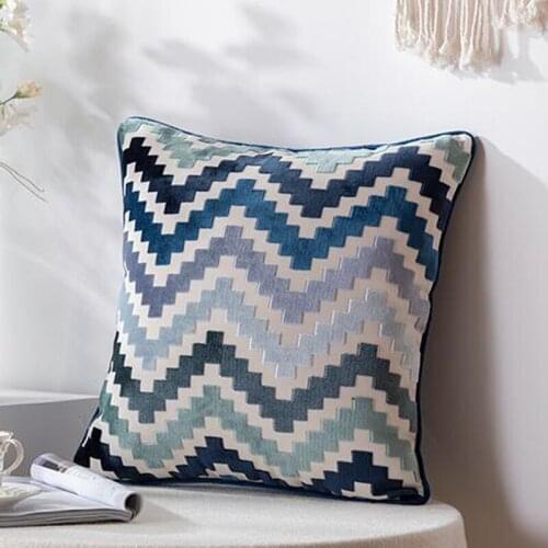 Zigzag Grey Blue Thick Home Decor Cushion Cover 45x45cm/30x50cm Velvet Cushion Cover Soft Pillow Cover For Sofa Bed