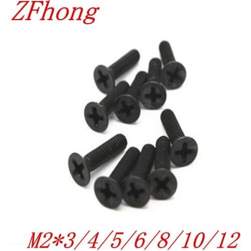 1000PCS M2*4/5/6/8/10/12 Steel with black Flat countersunk head machine screw