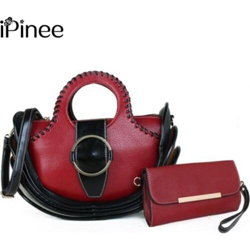 IPinee New 2 Pieces Set Messenger Bags Women Retro Crossboy Bags pu Leather Shoulder Bag With Coin Purse And Female Handbag