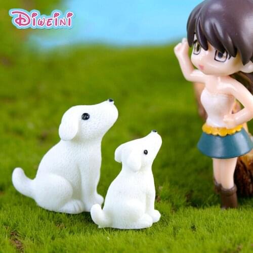 2pcs Mother Son White Dog Figures Puppy Animal Model Miniature Figurines Fairy home Garden Wedding Doll Decoration toy gift