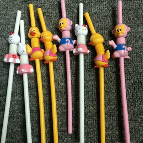 2Pcs cartoon animal kitty/monkey /duck/crocodile straws kids children birthday party supplies scalable bending straw 65Z