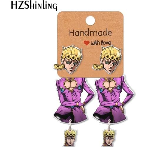 2021 JOJO Adventure cartoon Jotaro Giorno Pattern Acrylic Clip Earrings Stud Earrings Resin Epoxy Ear Jewelry