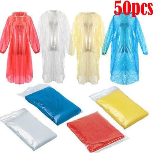 50pcs Disposable Raincoat Adult Emergency Waterproof Rain Coat Hiking Camping Hood Men And Women Bicycle Motorcycle Rainwear