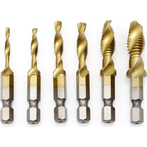 6 x M3M10 Hex Shank Titanium Plated HSS Hand Screw Thread Metric Tap Drill Bits