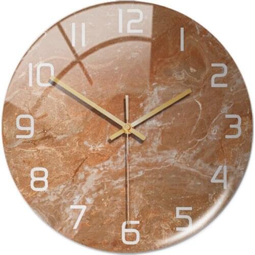 Acrylic Brown Marble Pattern Wall Adhesive Clock Metal Needle Silent Clock Mechanism Modern Living Room Office Home Decoration