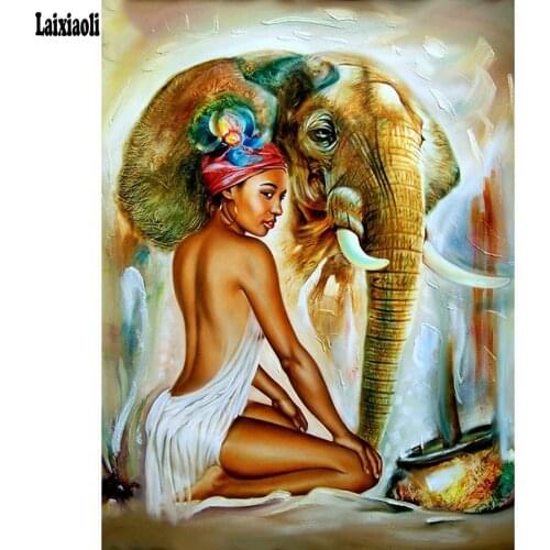 Diamond Mosaic 5D DIY Embroidery Diamond Painting african woman and Elephant 3d Picture Of Rhinestone Full Square art Home Decor