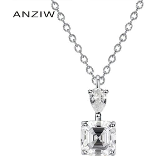 ANZIW Sterling Silver Asscher Cut Created SONA Diamond Classic Pendant Necklace For Women Jewelry Gifts