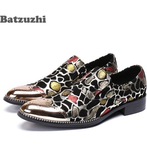 Batzuzhi Luxury Handmade Chaussures Hommes Men Shoes Metal Cap Toe Glitter Oxford Shoes for Men Leather Dress Shoes, Big US12