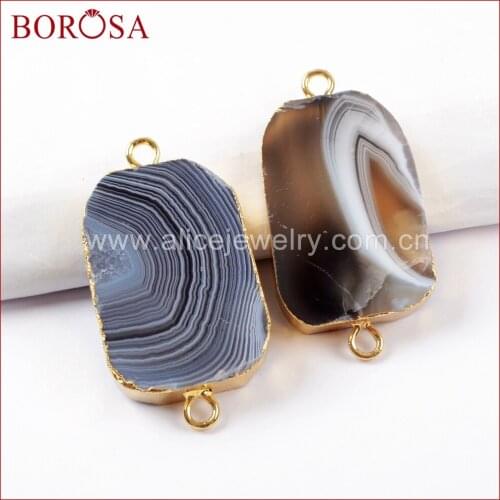 BOROSA 5/10PCS Gold Color Natural Botswana Agates Druzy Connectors for Fashion Charms Bracelet Jewelry G1637
