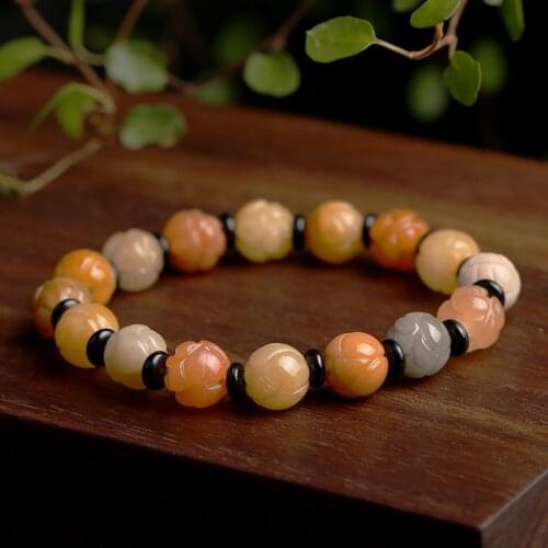 10mm Natrual Golden Silk Jade Lotus Beads Strand Bracelets for Women Trendy Beaded Bracelet Fine Jewelry 2021 New Arrival YBR351