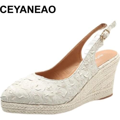 CEYANEAO Retro High Heels Women Party Shoes Elegant Ladies Wedge Heels Brand Women Pumps Wedge Heel 10cm