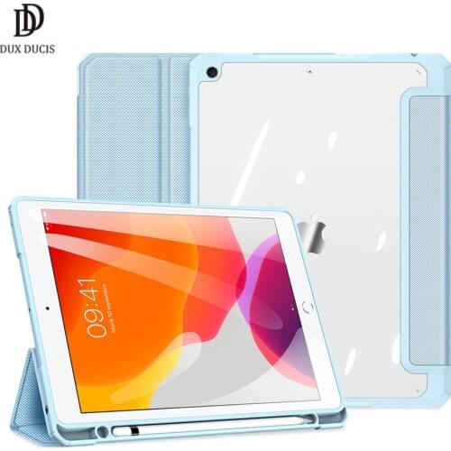 Tablet Leather Case For iPad 7/8 10.2 Smart Sleep Wake DUX DUCIS Toby Series with Pencil Holder Trifold Stand Clear Back