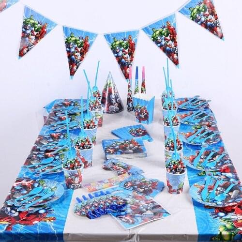 Disney Avengers Cartoon Superhero Disposable Tableware Paper Cup Plates Baby Boys Favor Birthday Party Decoration Supplies