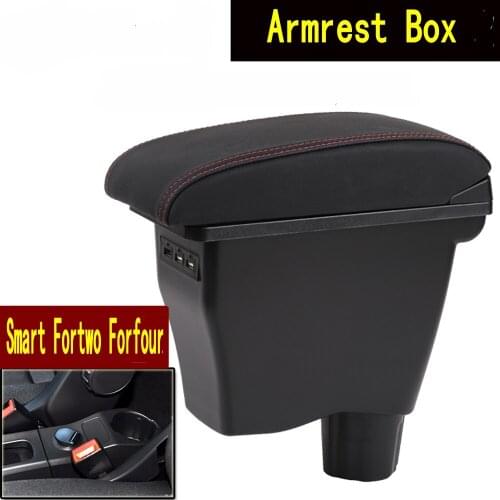 For smart fortwo armrest box universal car center console smart forfour caja modification double raised with usb no assembly