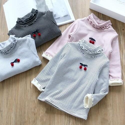 Baby Girls T Shirt Children Blouse Long Sleeve Autumn Winter Kids Tee Shirt Warm Velvet Cotton Sweatshirts For Girls Clothes