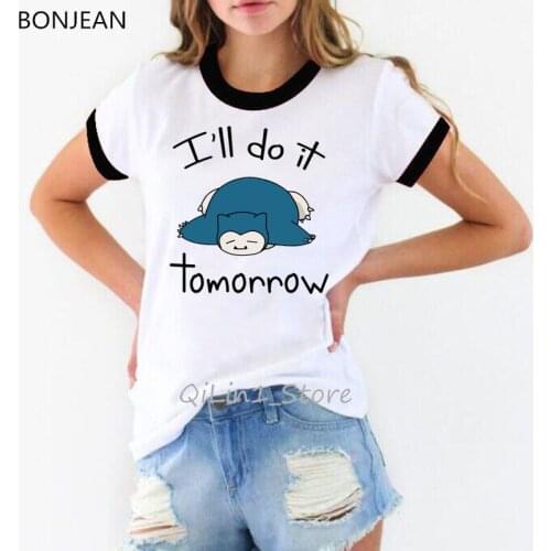 Snorlax I'll do it Tomorrow Quote tshirt women animal print funny t shirts white summer top female t-shirt graphic tees clothes