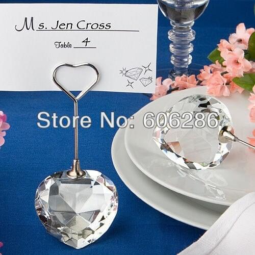 Crystal heart photo& Card holder 200PCS/LOT Charming' Silver Bell with Dangling Heart Charm wedding decoration