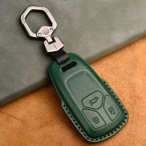 Leather Car Key Cover Case fob for Audi A4L A4 B9 Q5 Q7 TT TTS TFSI A5 S5 8S 2016 2017 NEW 2019 Ring Car Remote Key Fob Shell
