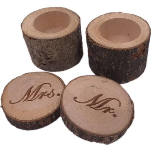 Creative Exquisite Country Idyllic Environmental Natural Wooden Wedding Ring Box Case Pair Souvenirs Wedding Supplies