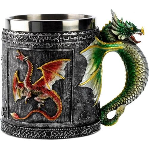 Double Wall Stainless Steel 3D Skull Mugs Fly Dragon Drinking Mug Cup Home Office Table Decor Geek Coffee Cup Christmas Gift