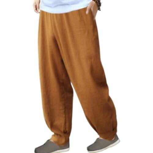 Summer&Spring cotton&linen zen lay meditation bloomers shaolin monk kung fu pants lay meditation trousers grayl/yellow