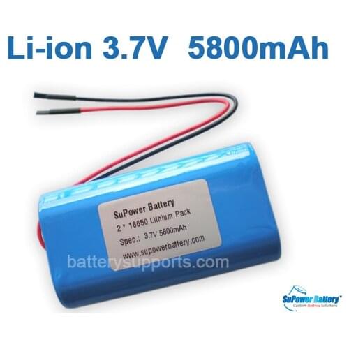 SuPower 3.6V 3.7V 4.2V 18650 5800mAh Lithium ion Li-ion Rechargeable Battery Pack Max. 2A with built-in protection circuit board