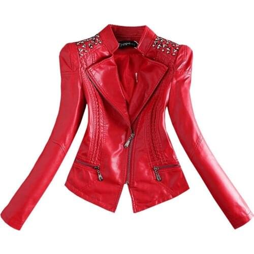 Leather Coat Women NEW 2021 Leather Jacket Women Short Slim Motorcycle Leather Clothing Female Outerwear Black Red OAIRED