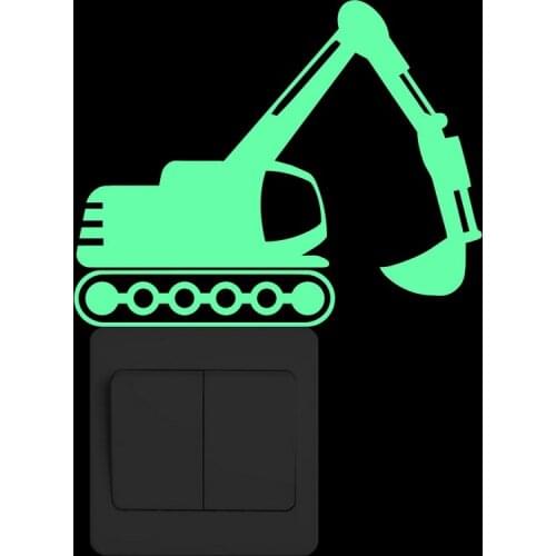 Cartoon Excavating Machinery Switch Sticker Glow in the Dark Wall Decoration Decal Kids Room Children Home Boy Bedroom DIY Decor