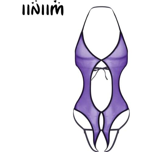 Iiniim Men Gay Male See-through Mesh Bodysuit Lace-up Crotchless Open Butt Sissy Lingerie Teddies Porno Underwear Nightwear