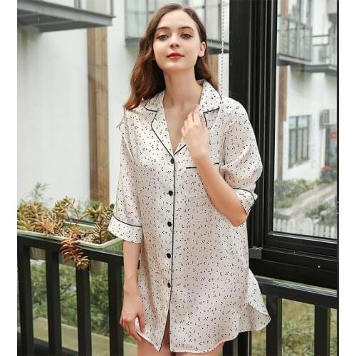 Women Luruxy Silk Women Mulberry Silk Night Shirt Silk Dress Long Spring Summer Mulberry Silk Nightdress LadyNightgown