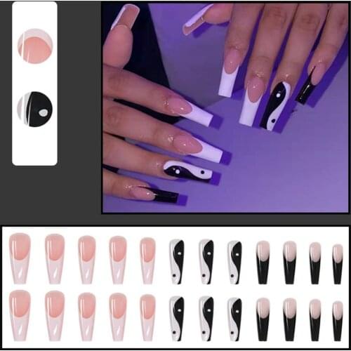 New Artificial Long Coffin Fake Nails Ballerina Manicure Tool Chinese Taiji False Nail Detachable Full Cover Nail Art Accessorie