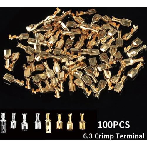 100PCS 6.3mm 1.5-2.5mm2 Crimp Terminal Male Female Spade Connector Crimping Terminals