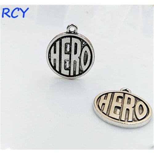 Top Quality 20 Pieces/lot 20mm antique silver color Letter Printed hero bracelet charms Pendant Message Charm