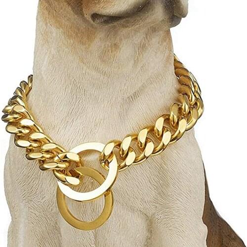 45cm Stainless Steel Dog Collar Gold Chain Luxury Designer Durable Training P Chain for Large Dogs Doberman Pitbull Rottweiler