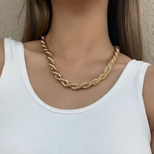 Flashbuy Punk Metal Twisted Chain Necklace for Women Men Gold Color Heavy Metal Choker Necklace Chunky Jewelry