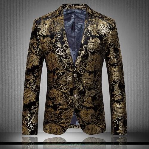 Personalized single suit jacket Slim flower print velvet suit fashion trend mens dress S uit free shipping